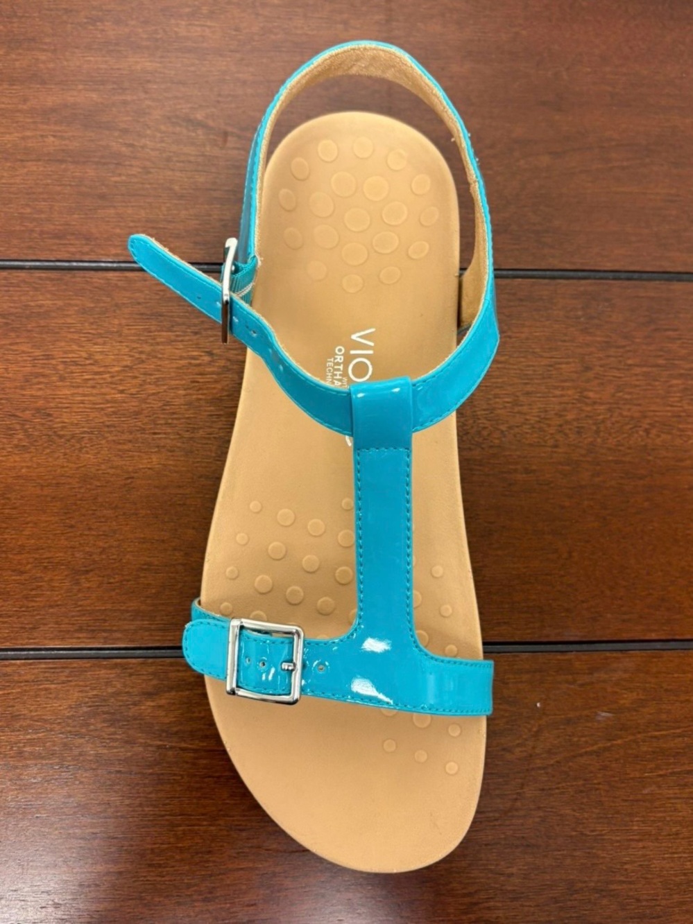 Vionic Adriane Teal Patent T‑Strap Sandal 9.5 & 10